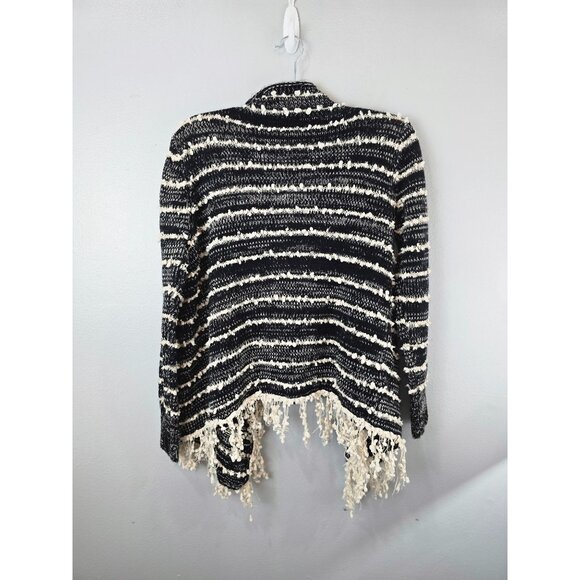 Le Fee Verte Cardigan Women's S Black White Popcorn Sweater Anthropologie Fringe - Picture 3 of 11